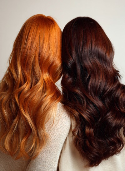 red and brunette long hair